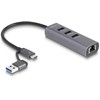 DeLOCK 3 prievadų USB 5 Gbps šakotuvas + Gigabit LAN su USB Type-C, prijungimo stotis (pilka)