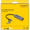 DeLOCK 3 prievadų USB 5 Gbps šakotuvas + Gigabit LAN su USB Type-C, prijungimo stotis (pilka)