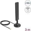 Delock 5G LTE Antenne SMA Stecker 3 dBi omnidirektional mit Anschlusskabel RG-174 3 m mit Kippgelenk mit magnetischem Standfuß juodas