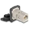 Delock D-Typ RJ45 Einbaubuchse / Kupplung Cat.6A STP mit Schutzkappe IP66 staub- und wasserdicht