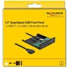 „DeLOCK“ priekinis skydelis 3,5 colio USB 5 Gbps 1 x USB C tipo + 2 x USB A tipo + SD ir „Micro SD“ lizdas, Priekinis skydelis, Metalinis, Juodas, 8,89 cm (3,5 colio), 2 x USB A 3.2 Gen 1, 1 x USB C 3.2 Gen 1, 1 x „Micro SD“ lizdas, 1 x SD lizdas, 1 x 19 kontaktų USB 3.0 jungtis, 1 x SATA 15 kontaktų