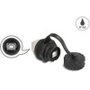 Delock Kabelverbinder USB 2.0 Typ-B Buchse zu Buchse zum Einbau mit Bajonett-Verschlusskappe IP68 staub- und wasserdicht juodas