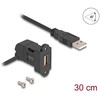 Delock Keystone Modul USB 2.0 Typ-A Einbaubuchse 45° gewinkelt zu Typ-A Stecker mit 30 cm Kabelis juodas