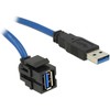 Delock Keystone Modul USB 5 Gbps Typ-A Buchse 250° zu Typ-A Stecker mit 1,5 m Kabelis juodas