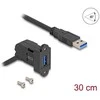 Delock Keystone Modul USB 5 Gbps Typ-A Einbaubuchse 45° gewinkelt zu Typ-A Stecker mit 30 cm Kabelis juodas