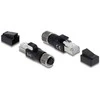 Delock M12 Adapteris D-kodiert 4 Pin Buchse zu RJ45 Stecker juodas