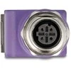 Delock M12 Adapteris D-kodiert 4 Pin Buchse zu RJ45 Buchse Cat.5e mit Befestigungsloch 90° gewinkelt violett