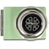 Delock M12 Adapteris X-kodiert 8 Pin Buchse zu RJ45 Buchse Cat.5e mit Befestigungsloch 90° gewinkelt grün