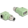 Delock M12 Adapteris X-kodiert 8 Pin Buchse zu RJ45 Buchse Cat.5e mit Befestigungsloch 90° gewinkelt grün