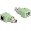 Delock M12 Adapteris X-kodiert 8 Pin Stecker zu RJ45 Buchse Cat.5e mit Befestigungsloch 90° gewinkelt grün