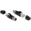 Delock M12 Adapteris X-kodiert 8 Pin Stecker zu RJ45 Stecker juodas