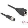 Delock M12 Kabelis A-kodiert 8 Pin Stecker zu RJ45 Buchse PVC 0,5 m