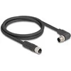 Delock M12 Kabelis L-kodiert 4 Pin Stecker rechts gewinkelt zu Buchse gerade PUR schleppkettentauglich 5 m juodas