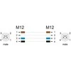 Delock M12 Kabelis L-kodiert 4 Pin Stecker zu Stecker PUR schleppkettentauglich 5 m juodas