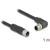 Delock M12 Kabelis L-kodiert 4 Pin Stecker rechts gewinkelt zu Buchse gerade PUR schleppkettentauglich 1 m juodas