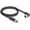 Delock M12 Kabelis L-kodiert 4 Pin Stecker gerade zu Buchse rechts gewinkelt PUR schleppkettentauglich 5 m juodas