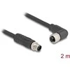 Delock M12 Kabelis L-kodiert 4 Pin Stecker gerade zu Buchse rechts gewinkelt PUR schleppkettentauglich 2 m juodas