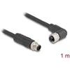 Delock M12 Kabelis L-kodiert 4 Pin Stecker gerade zu Buchse rechts gewinkelt PUR schleppkettentauglich 1 m juodas