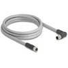 Delock M12 Kabelis L-kodiert 5 Pin Stecker rechts gewinkelt zu Buchse gerade PUR schleppkettentauglich 2 m grau