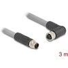 Delock M12 Kabelis L-kodiert 5 Pin Stecker gerade zu Buchse rechts gewinkelt PUR schleppkettentauglich 3 m grau