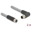 Delock M12 Kabelis L-kodiert 5 Pin Stecker rechts gewinkelt zu Buchse gerade PUR schleppkettentauglich 2 m grau