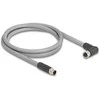 Delock M12 Kabelis L-kodiert 5 Pin Stecker gerade zu Buchse rechts gewinkelt PUR schleppkettentauglich 2 m grau