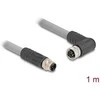 Delock M12 Kabelis L-kodiert 5 Pin Stecker gerade zu Buchse rechts gewinkelt PUR schleppkettentauglich 1 m grau