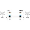 Delock M12 Kabelis L-kodiert 5 Pin Stecker gerade zu Buchse rechts gewinkelt PUR schleppkettentauglich 3 m grau