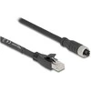 Delock M12 Kabelis X-kodiert 8 Pin Buchse zu RJ45 Stecker Cat.5e S/FTP flexibel 2 m juodas