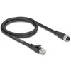 Delock M12 Kabelis X-kodiert 8 Pin Buchse zu RJ45 Stecker Cat.5e S/FTP flexibel 1 m juodas
