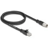 Delock M12 Kabelis X-kodiert 8 Pin Stecker zu RJ45 Stecker Cat.5e S/FTP flexibel 1 m juodas