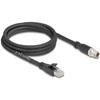 Delock M12 Kabelis X-kodiert 8 Pin Stecker zu RJ45 Stecker Cat.5e S/FTP flexibel 2 m juodas