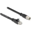 Delock M12 Kabelis X-kodiert 8 Pin Stecker zu RJ45 Stecker Cat.5e S/FTP flexibel 1 m juodas