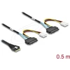 Delock PCIe 4.0 Kabelis Slim SAS SFF-8654 8i zu 2 x U.2 SFF-8639 Buchse + Stromanschluss 0,5 m
