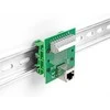 Delock RJ45 Buchse zu Terminalblock mit Drucktaster für Hutschiene gewinkelt