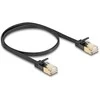 Delock RJ45 Netzwerkkabel Cat.6A Stecker zu Stecker mit robuster Rastnase und Cat.7 Rohflachbandkabel U/FTP 0,5 m juodas