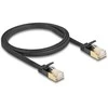 Delock RJ45 Netzwerkkabel Cat.6A Stecker zu Stecker mit robuster Rastnase und Cat.7 Rohflachbandkabel U/FTP 1 m juodas