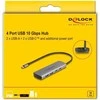 DELOCK USB 10 Gbps 2 Port USB Typ-A + 2 Port USB Type-C Hub mit USB Type-C Anschluss und zustzlicher Strombuchse