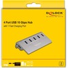 USB ŠAKOTUVAS Delock DeLOCK USB 10 Gbps šakotuvas su 4 USB A tipo prievadais + 1 greito įkrovimo prievadu, USB šakotuvas (pilkas, su maitinimo šaltiniu)