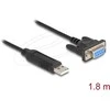 Delock USB 2.0 zu Seriell RS-232 Adapteris Sub-D 9 Buchse mit Schrauben kompaktem Steckergehäuse 1,8 m FTDI
