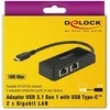 DeLock USB-C > 2x Gigabit LAN (ST-BU) Adapteris Juodas