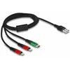 „Delock“ USB įkrovimo laidas „3 viename“ nuo A tipo iki 2 x „Lightning“ / „C“ tipo USB laidas, 1 m