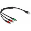 „Delock“ USB įkrovimo laidas „3 viename“ nuo A tipo iki 2 x „Lightning“ / C tipo USB 30 cm