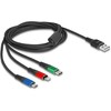 Kabelis USB Delock USB-A – USB-C + microUSB + Lightning 2 m Juodas (90156)
