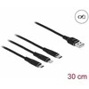 „Delock“ USB įkrovimo laidas „3 viename“, skirtas „Lightning“ / „MicroUSB“ / „Type-C“, 30 cm juodas
