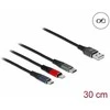 „Delock“ USB įkrovimo laidas „3 viename“, skirtas „Lightning“ / „MicroUSB“ / „Type-C“, 30 cm, 3 spalvų