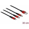 „Delock“ USB įkrovimo laidas „3 in 1 Type-A“ su „Lightning™“ / 2 x USB Type-C™ 30 cm