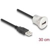 DELOCK USB2.0 Typ-A Einbaubuchse mit Kabelp. St. Alu.30cm