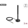 Delock WiFi 6 Antenne RP-SMA Stecker 3 dBi omnidirektional mit Anschlusskabel RG-174 3 m mit Kippgelenk mit magnetischem Standfuß juodas