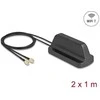 Delock WiFi 7 Antenne 2 x RP-SMA Stecker 2,4 - 4,0 dBi omnidirektional mit magnetischem Standfuß und Anschlusskabel ULA100 1 m outdoor juodas